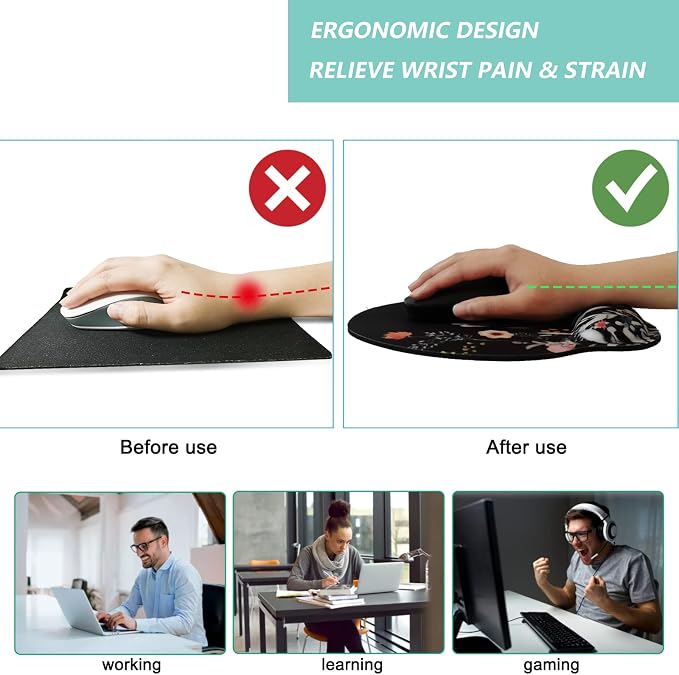 Mouse Pad with Wrist Support, Ergonomic Mouse Pad with Memory Foam Wrist Rest - Image 2
