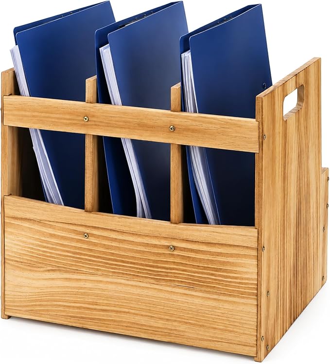 Wood Desk File Organizer, 3-Section Vertical File Holder - Image 4