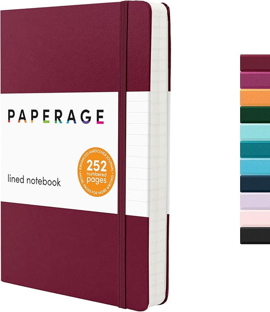 PAPERAGE Lined Journal Notebook, (Burgundy), 252 Pages, Medium 5.6 in x 8 in - 100 GSM Thick Paper – Hardcover Journaling Notebook for Work, School & Note Taking-DeskLoop Office