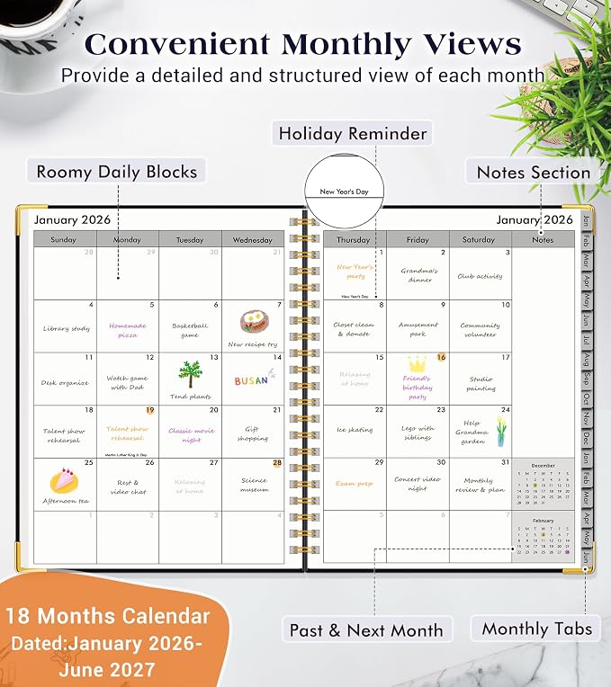 Planner 2026-2027, 18 Months Weekly and Monthly Hardcover Planner, January 2026 - Image 2