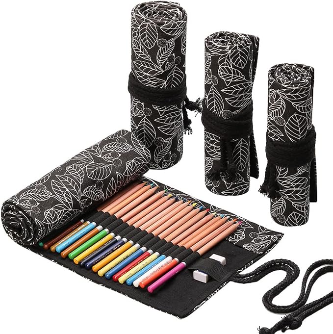 DIYOMR 24/36/72 Slots Pencil Wrap Pencil Rolls, Artist Colored Pencils Roll Up by DIYOMR