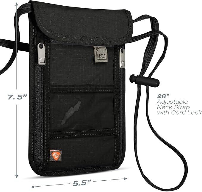 Lewis N. Clark RFID Blocking Stash Neck Wallet, Travel Pouch + Passport Holder - Image 4