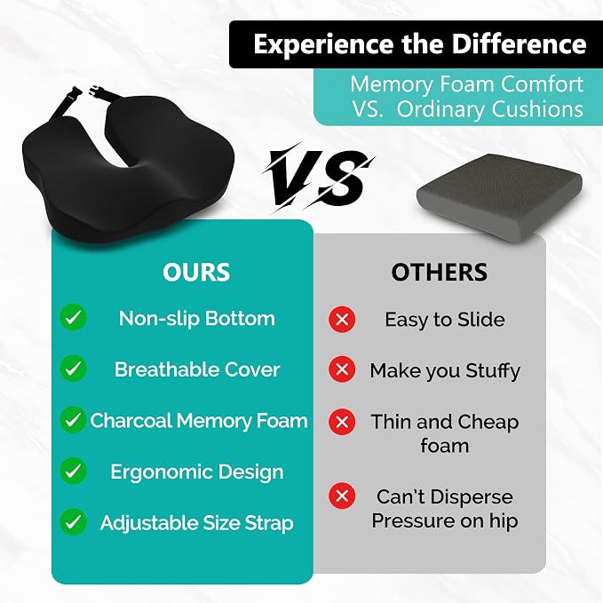 Seat Cushion - High-Density Charcoal Memory Foam Office Chair Cushion - Image 3