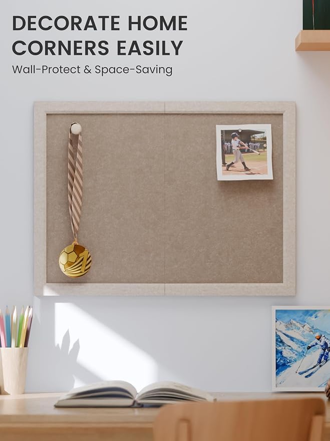 Fluxynara Bulletin Board with Oatmeal Frame, 23.6" x 17.5" Cork Board - Image 4