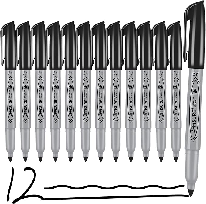 Permanent markers, 12 packs permanent markers bulk, quick drying in one second by Affisure