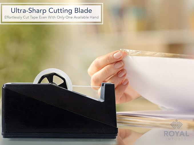 Royal Imports Desktop Tape Dispenser Adhesive Roll Holder (Fits 1" & 3" Core) Heavy Duty Premium for Office, Home, School, Library, Crafts, Moving, Giftwrapping with Weighted Nonskid Base, Black-DeskLoop Office