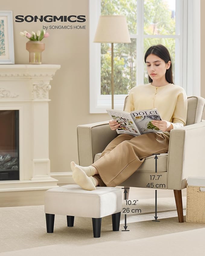 SONGMICS Foot Stool with Legs, Small Footstool Ottoman, Velvet Seat with Thick - Image 2