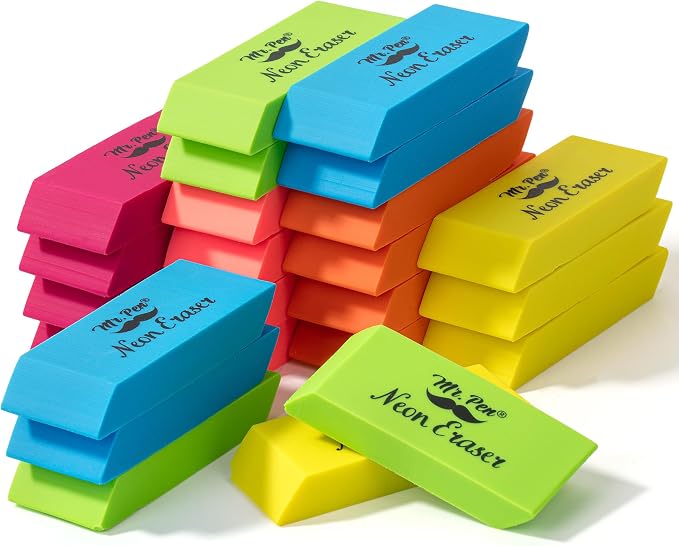 Mr. Pen- Pencil Eraser, 24 Pack, Neon Colors | Large Latex Free Block Erasers by MrPen
