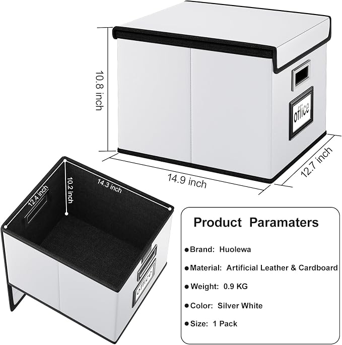 File Organizer Box with Lid, Collapsible Faux Leather Hanging File Folder Box - Image 6