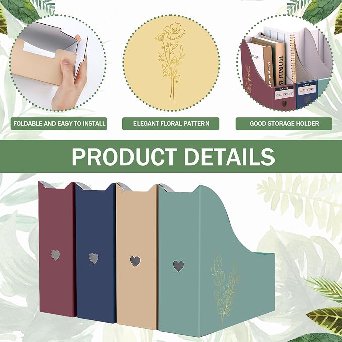 24 Floral Cardboard Magazine Holders Set, File Folders Organizer Decorative - Image 4