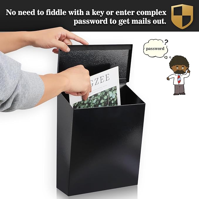 KYODOLED Convenient and Durable Wall Mount Mailbox for Outside, Easy Installation, Ample Storage Space to Accommodate Standard-Sized Letter, Magazine, Check, Black, Drop Box for Home or Apartment-DeskLoop Office