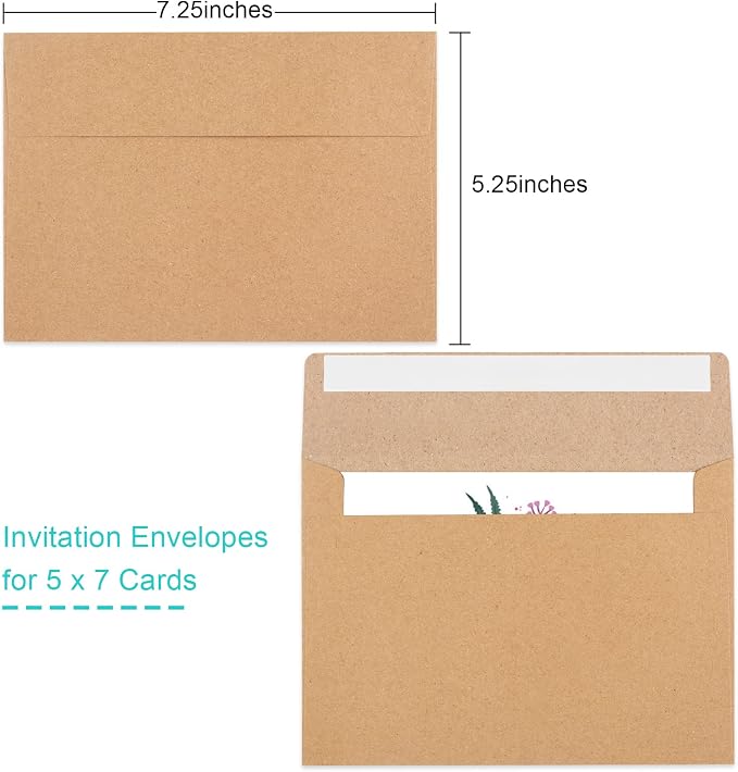 50 Pack Brown Kraft Envelopes, 5x7 Envelopes - Image 2