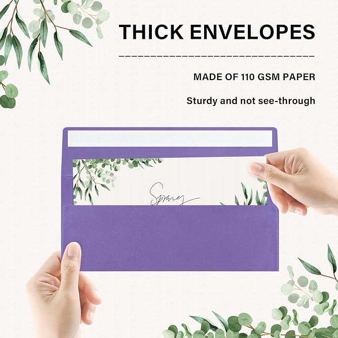 100 Pack #10 Business Envelopes, Self Seal Standard Purple Envelopes - Image 3