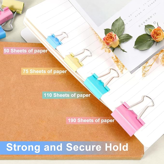 Binder Clips Assorted Sizes, 4 Sizes Cute Binder Clips Large Medium Binder Clip - Image 4