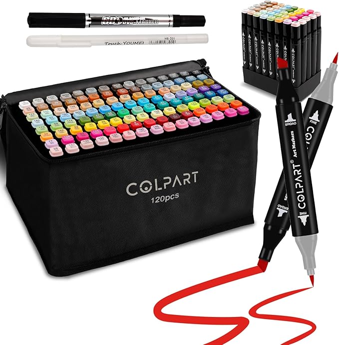 120 Colors Alcohol Markers Brush Tip Dual Tip Art Markers for Kids Marker Pens with Pen Holder and Case for Adult Coloring Painting Perfect for Painting,Sketching and Drawing Christmas Gift-DeskLoop Office