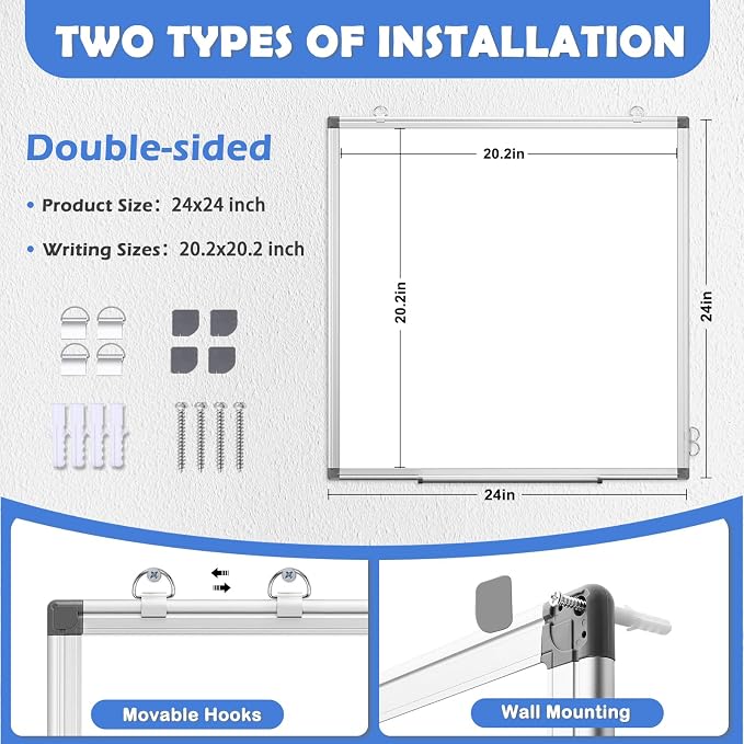 WALGLASS Double-Sided White Board, Hanging Mounted Whiteboard Silver Aluminium - Image 2