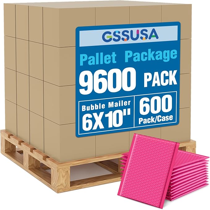 GSSUSA Pink Bubble Mailers 6x10 Small Padded Envelopes 9600 Pack, 1 Pallet by GSSUSA