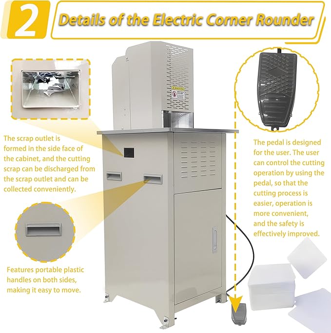 Electric Round Corner Cutter Machine with 5 Blades (8/10/12/16/21mm Radius) Foot Pedal Operation Safety Guard Heavy Duty Paper Corner Rounder for Paper Cardstock Leather Plastic-DeskLoop Office