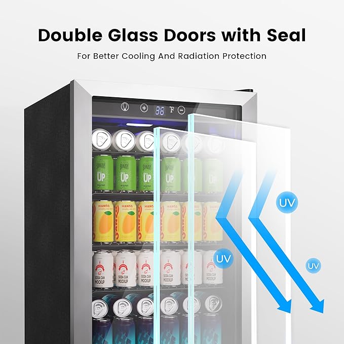 145 Can Beverage Refrigerator Cooler - 4.5 Cu.Ft Mini Fridge Glass Door, Soda Wine Beer Drink Fridge, Small Refrigerator for Bedroom Office Home Bar Dorm, Digital Temperature Control, Silver-DeskLoop Office