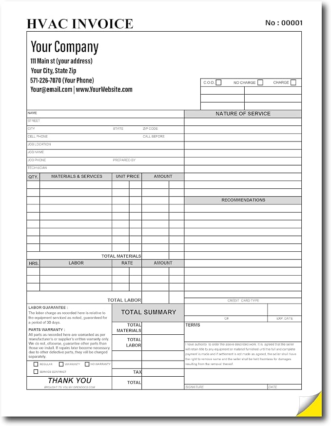HVAC Work Order Invoice Custom Printed - Image 2