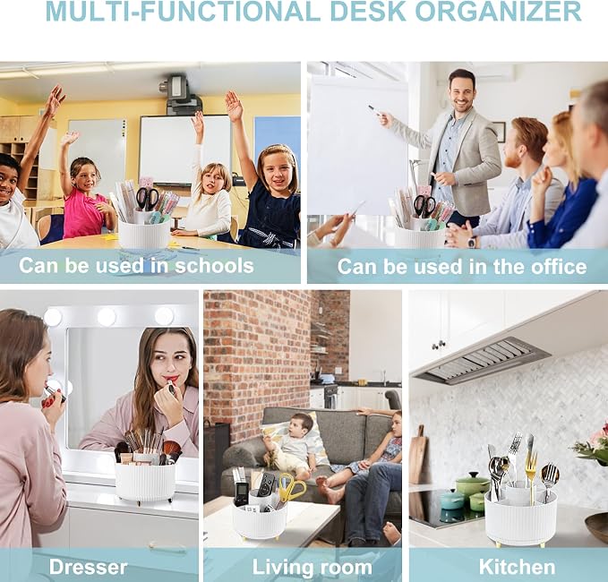 Cayxenful Pencil Holder For Desk, 5 Slots 360°Degree Rotating Desk Organizers - Image 5