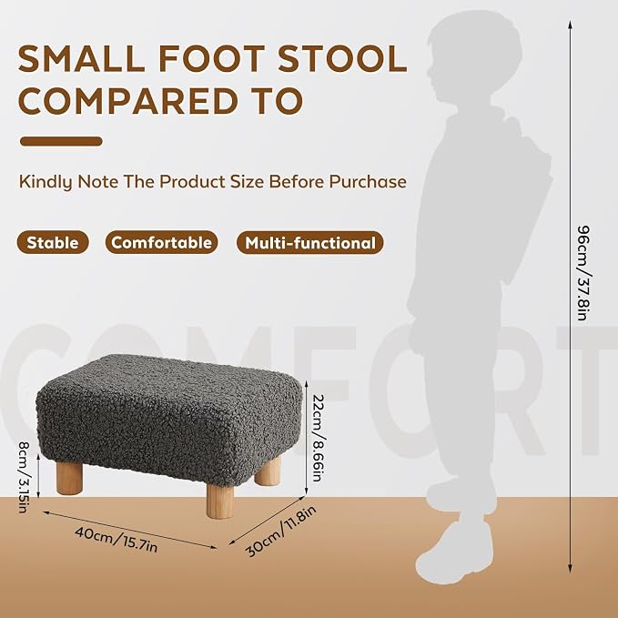 Small Foot Stool Ottoman, Sherpa Footstool Ottoman Foot Rest - Image 2