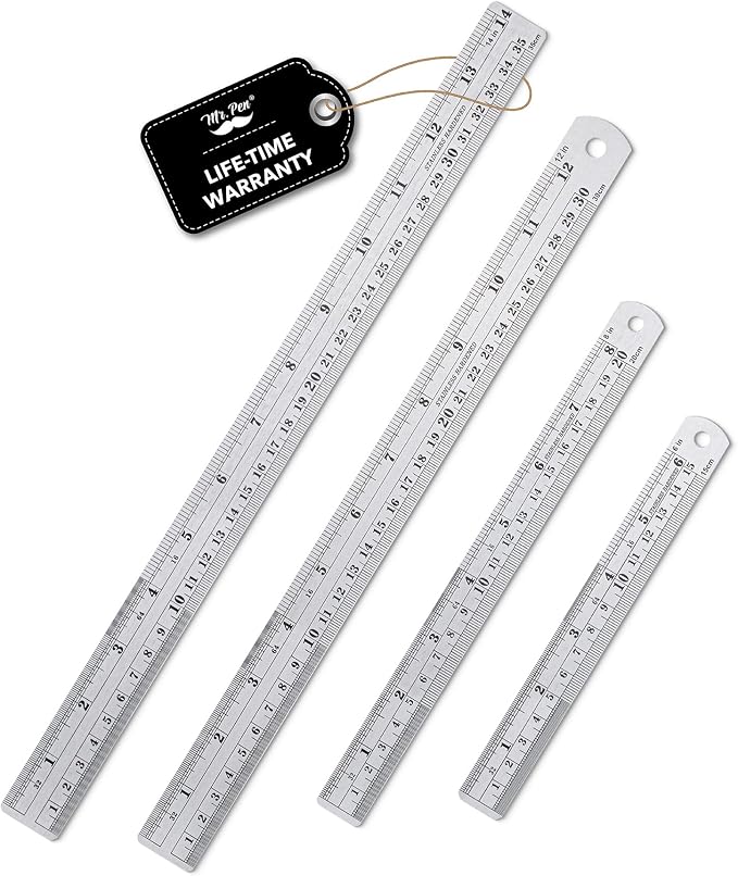 Mr. Pen- Metal Straight Edge Ruler, Imperial & Metric Measurements by MrPen
