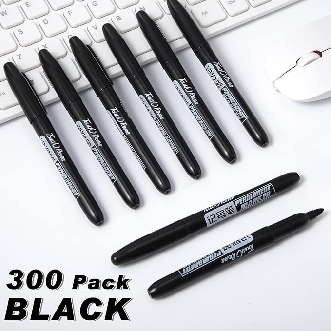 Thenshop 300 Pack Permanent Markers Bulk First Day of School Back to School Supplies Fine Point Waterproof Marker Works on Plastic, Wood, Stone, Metal, Glass for Office Classroom(Black)-DeskLoop Office