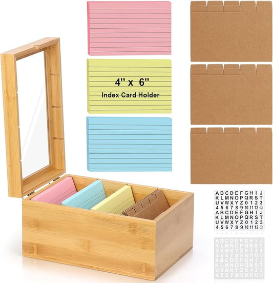 4x6 Index Card Holder with Dividers Bamboo Index Card Organizer Box 4 by DLUGOPIS