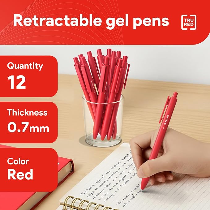 TRU RED Retractable Gel Pens, Medium Point 0.7mm, 12 Pack – Quick‑Dry Pens - Image 2
