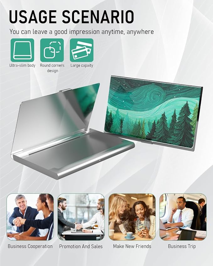 Business Card Metal Slim Organizer, Professional Stainless Steel Square Pocket - Image 6
