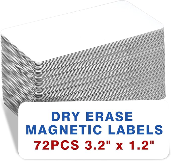 72 Pcs Dry Erase Magnetic Labels, 3.2" x 1.2" White | Reusable Writable by Nitelemn