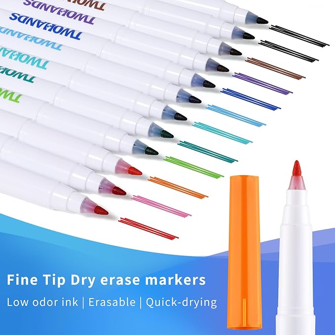 TWOHANDS Dry Erase Markers Ultra Fine Tip, Low Odor, Extra Fine Point, 11 - Image 2