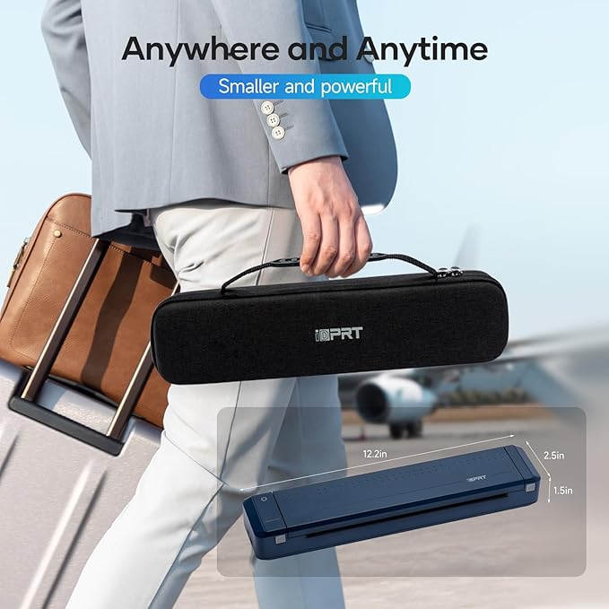 iDPRT MT888 Portable Thermal Printer Wireless for Travel,Support 8.5" X 11" US Letter Compatible with iOS, Android & Laptop,Bluetooth Mobile Inkless Printer with Case, Blue-DeskLoop Office