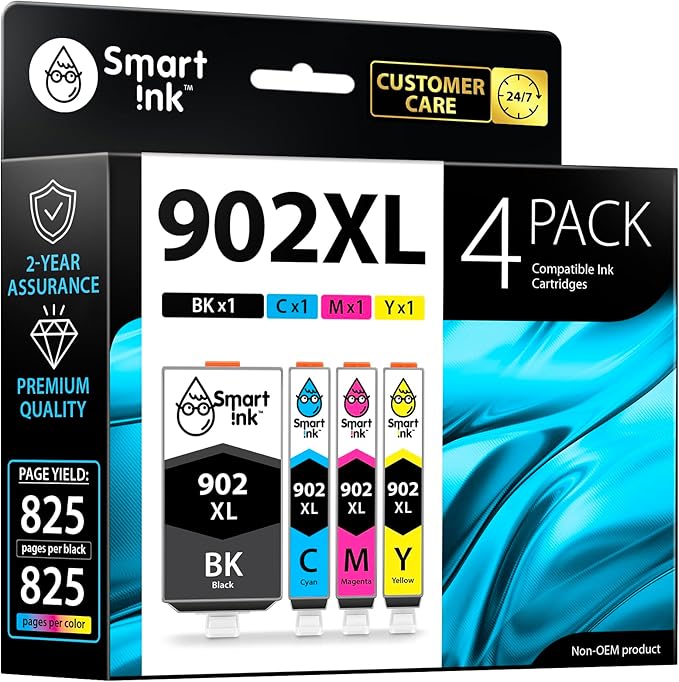 Smart Ink Compatible Ink Cartridge Replacement for HP 902 XL 902XL (4 Combo Pack) to use with Officejet Pro 6978 6968 6974 6975 6960 Officejet 6951 6954 6956 6958 Printers-DeskLoop Office