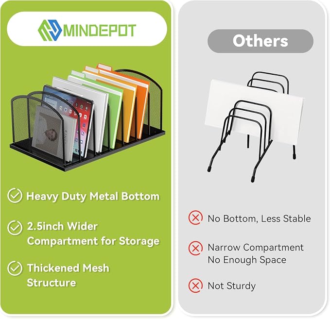 MINDEPOT Desk File Organizer 7 Sections Upright Mesh File Sorter Organizer - Image 7
