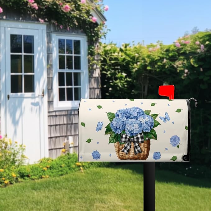 Spring Summer Blue Hydrangea Mailbox Cover Magnetic Standard Size Spring Floral - Image 7
