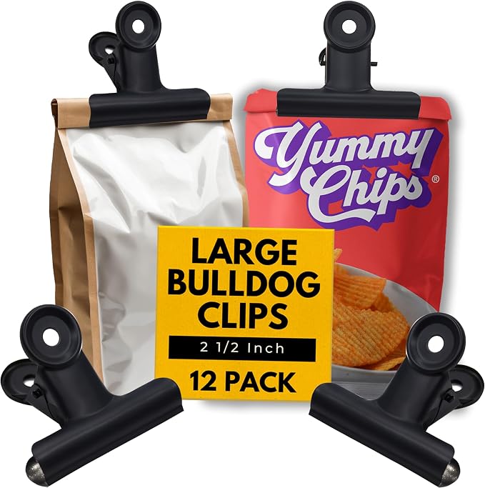 Performore 12 Pack of Black Bulldog Clips, 2 1/2 Inch Large, Metal Hinge Paper by RingBinder