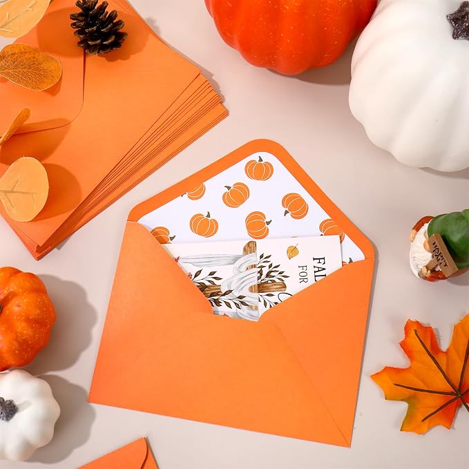 Whaline 50 Pcs Fall Invitation Envelopes Pumpkin Greeting Card Envelope Autumn - Image 4