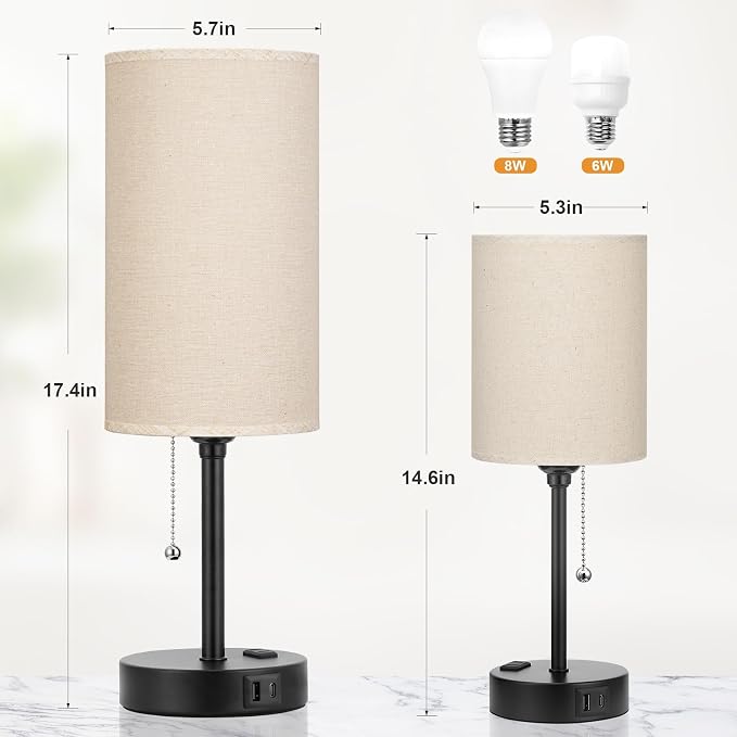 Dicoool 17Inch Tall Bedroom Lamps - Image 4