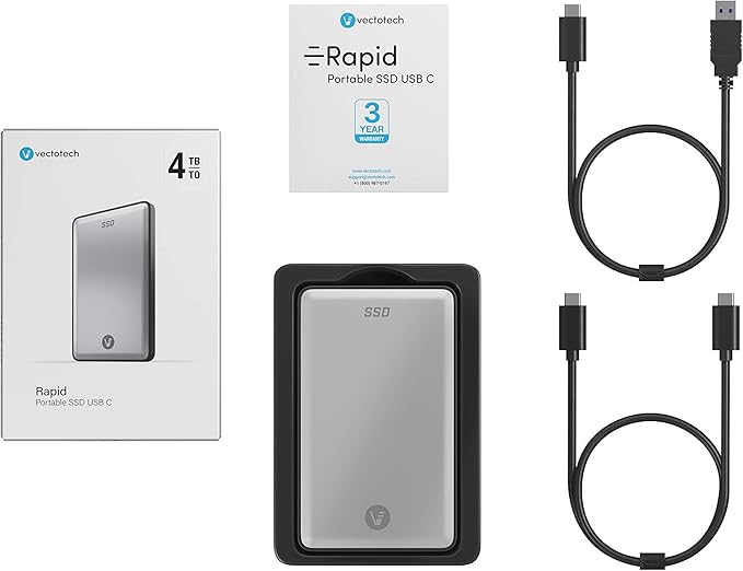 4TB External SSD USB-C Portable Solid State Drive (USB 3.1 Gen 2) | 3D NAND Flash | Rapid-DeskLoop Office