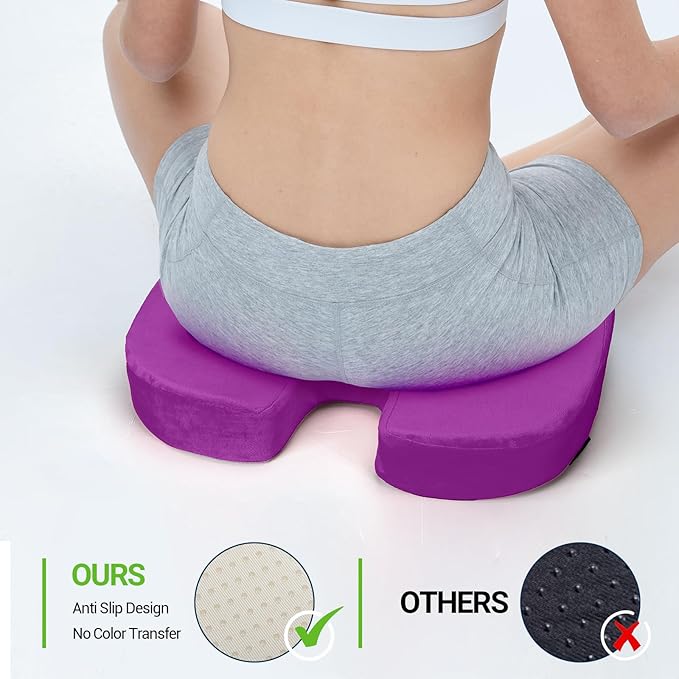 Gel Seat Cushion for Car Office - Memory Foam Pain Relief Chair Pillow Cushions - Tailbone Sciatica Coccyx Butt Lumbar Support Pad for Sitting Driving Traveling, Velvet, Purple-DeskLoop Office