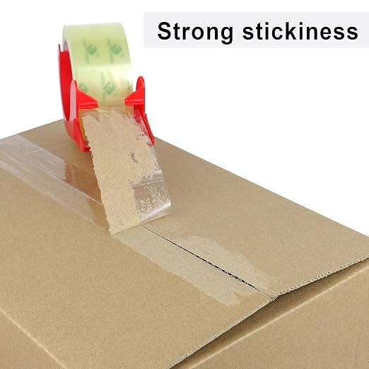 BOMEI PACK 6Rolls Clear Yellowish Packing Tape Refills, 2.4 Mil 1.88 Inch x 60 Yards, Packaging Tape with Dispenser for Moving, Shipping and Storage-DeskLoop Office