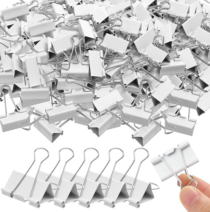 Jetec 200 Pcs 1.25in/32mm White Metal Binder Clips Bulk Medium Reusable Fold Back Binder Clips Paper Clamps Spring Steel Sturdy for Home School Office Supplies-DeskLoop Office
