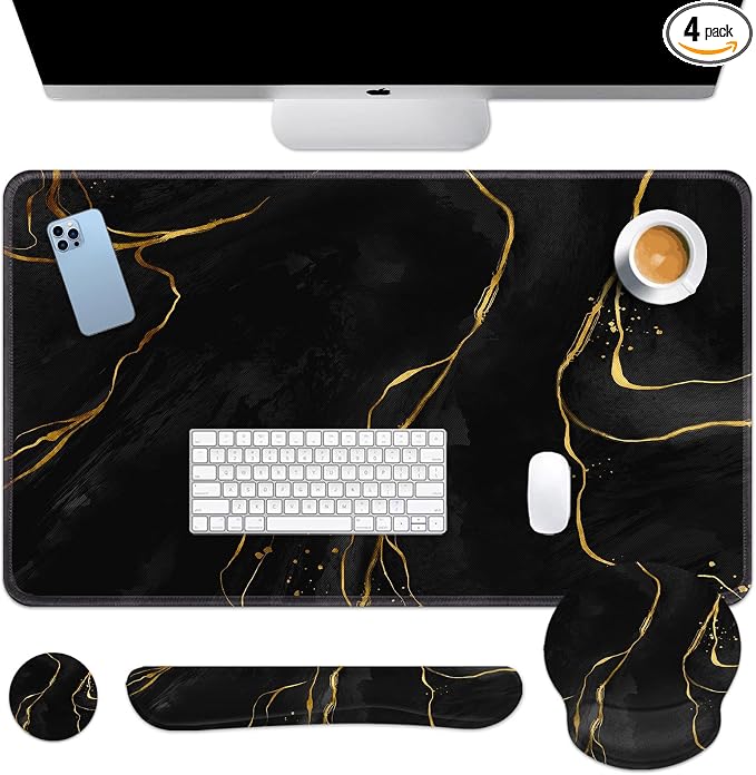 Britimes Black Gold Marble Keyboard Mouse Pad Set 4in1 Large Mousepad+Keyboard by Britimes