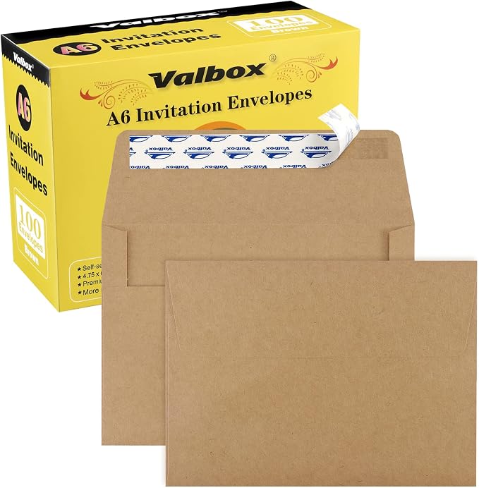 ValBox 100 Qty A6 Envelopes Self Seal 6.5 x 4.75" Brown Kraft Paper Invitation by ValBox