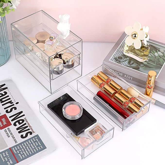 Hipiwe 3 Drawers Acrylic Drawer Organizer Clear Desktop Organizer - Image 6