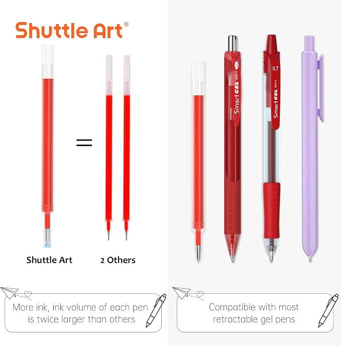 Retractable Gel Pen Refills, Shuttle Art 30 Pack Red Rollerball Gel Ink Pens - Image 3