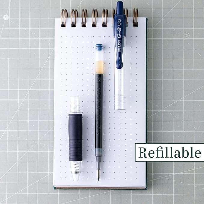 G2 Retractable Premium Gel Ink Roller Ball Pens Extra Fine Point (.5mm) Blue Ink 8 pack; Refillable & Premium Comfort Grip Bundle with Plastic Reusable Pouch