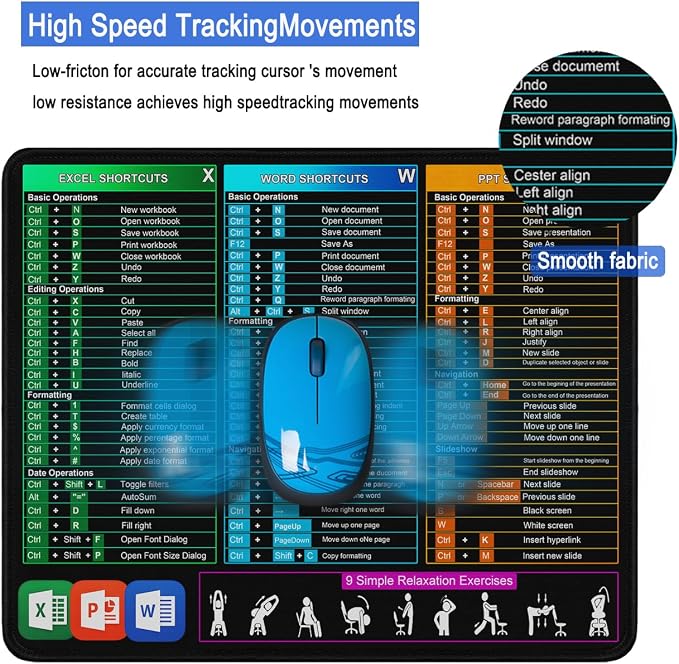 Excel Shortcuts Mouse Pad, Large Mouse Pad - Image 5